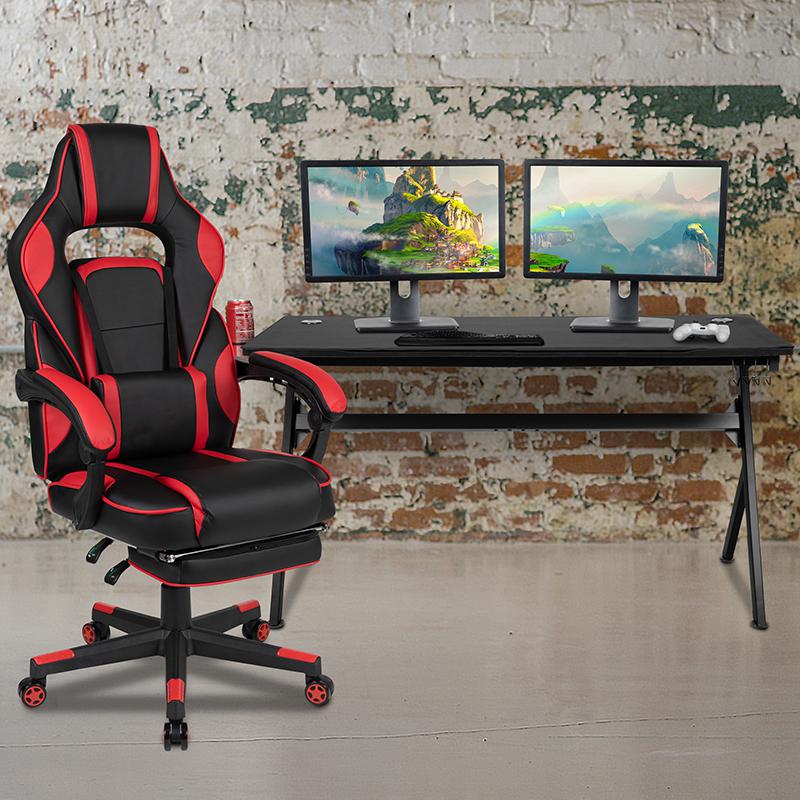 Gaming Desk/Headphone Hook/Removable Mousepad Top & Red Back/Arms Gaming Chair. Picture 1