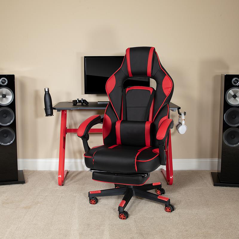 Red Gaming Desk/Headphone Hook & Red Reclining Back/Arms Gaming Chair. Picture 1