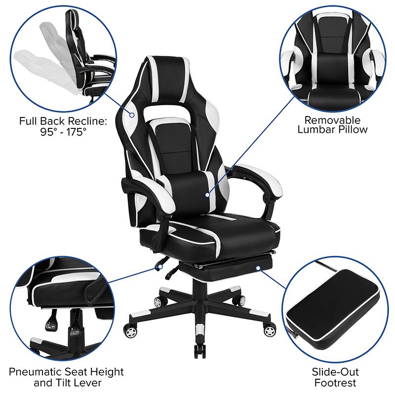 Red Gaming Desk/Headphone Hook & White Reclining Back/Arms Gaming Chair. Picture 4