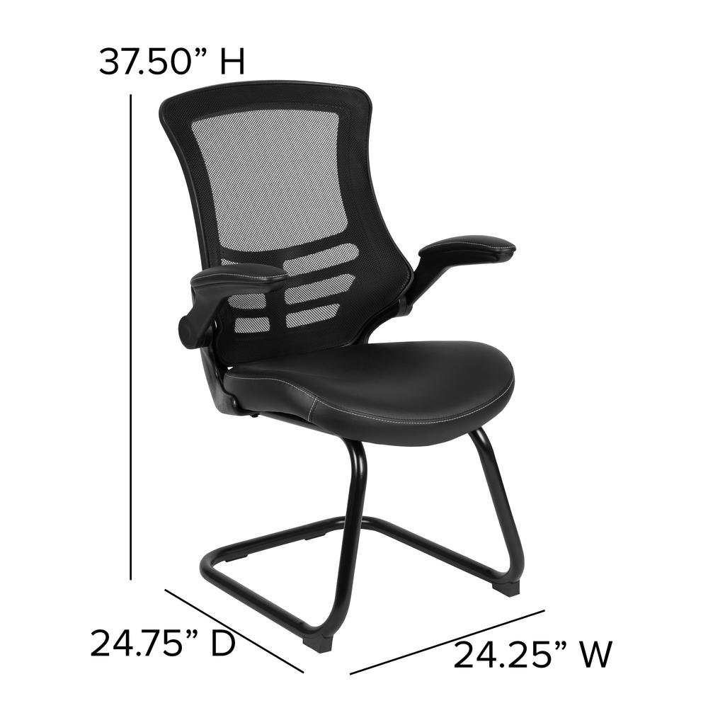 Black Mesh Sled Base Side Reception Chair with White Stitched Seat. Picture 4