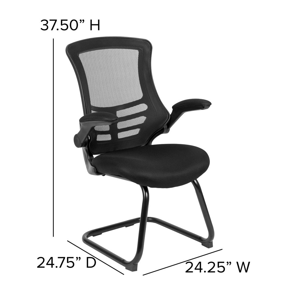 Black Mesh Sled Base Side Reception Chair with Flip Up Arms. Picture 2