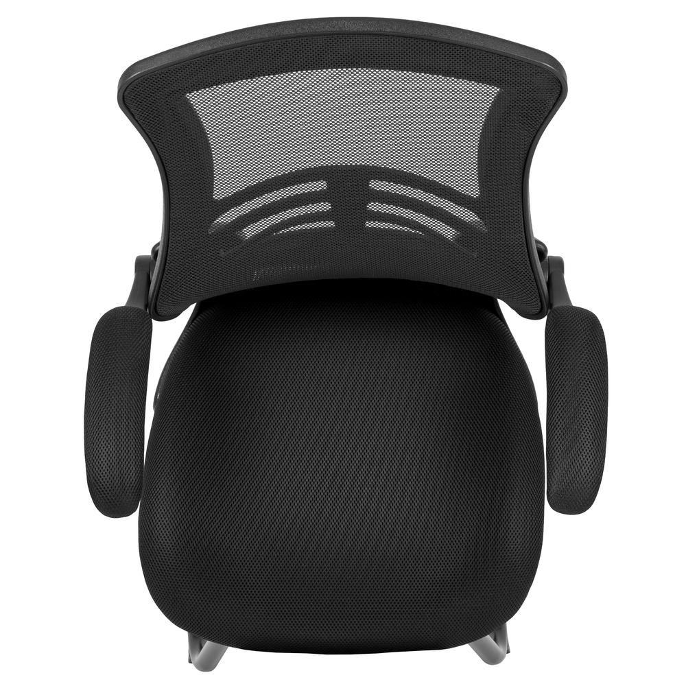 Black Mesh Sled Base Side Reception Chair with Flip Up Arms. Picture 9