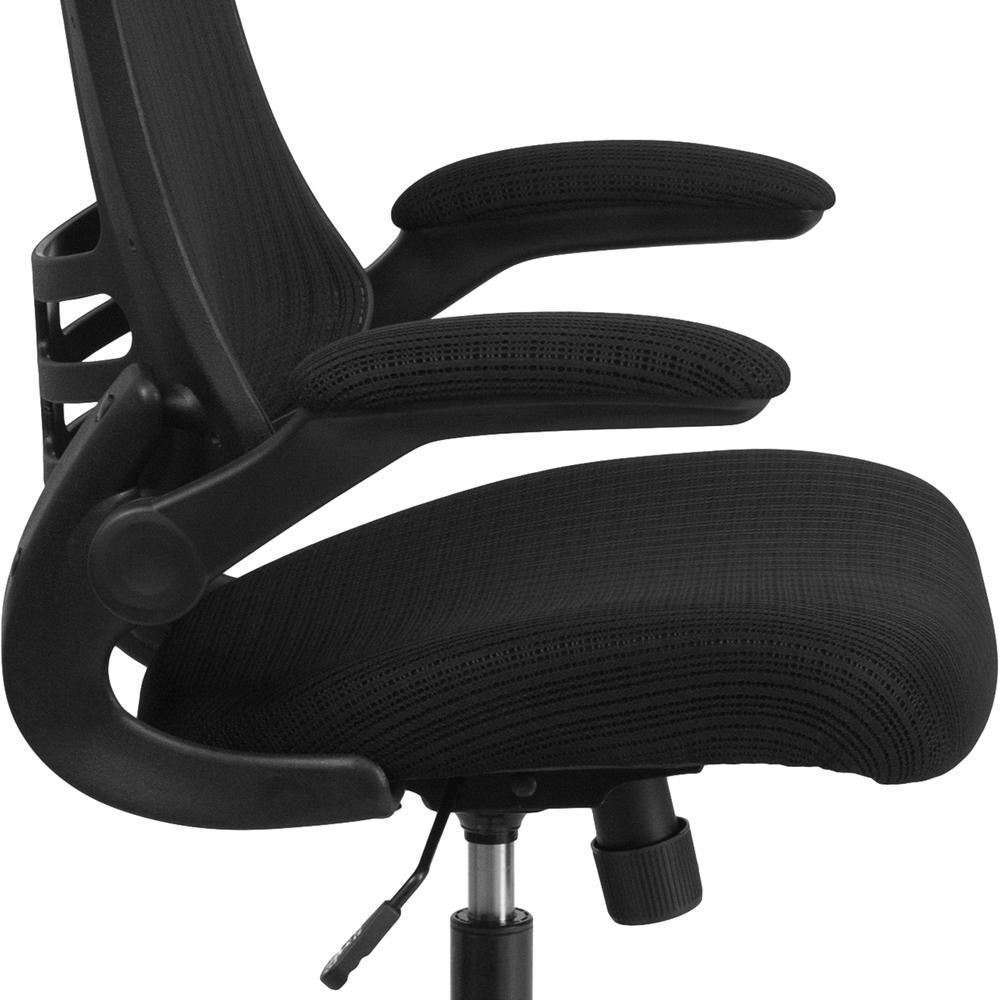 High-Back Black Mesh Swivel Ergonomic Executive Office Chair with Flip-Up Arms and Adjustable Headrest, BIFMA Certified. Picture 8