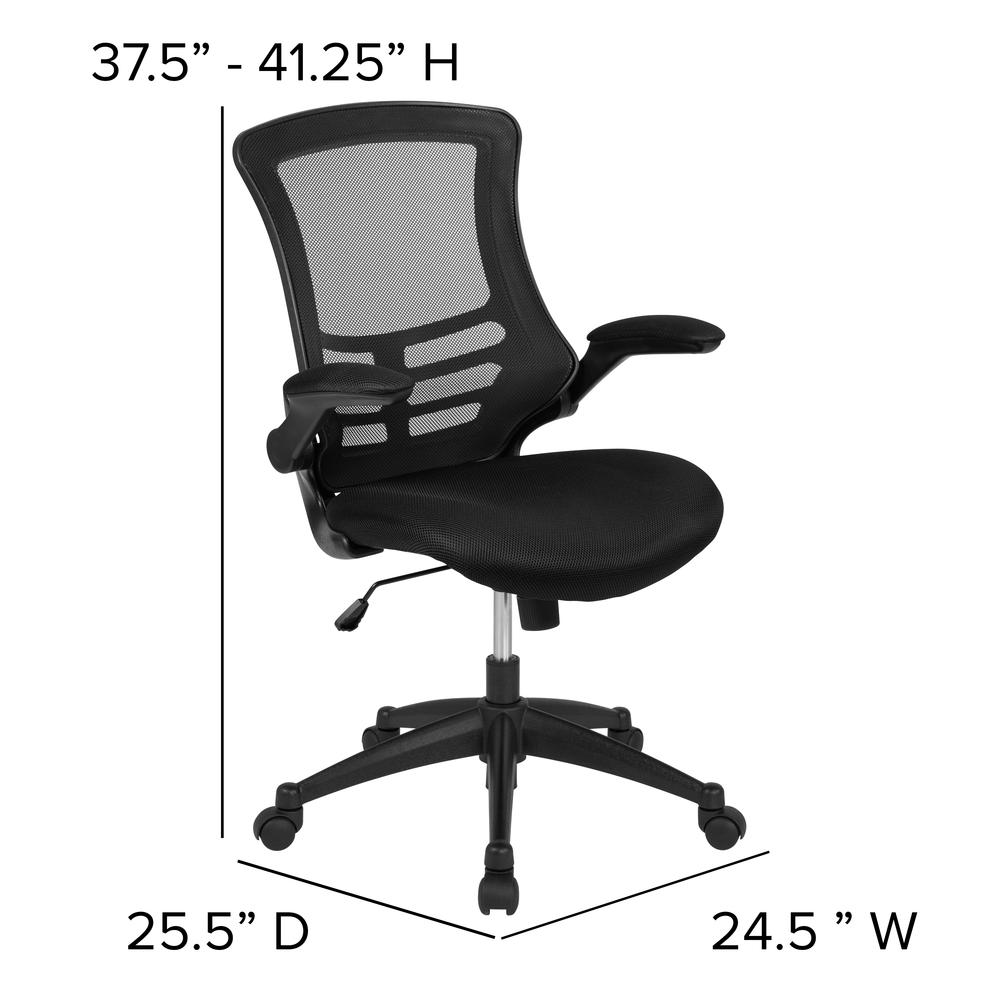 Mid-Back Black Mesh Swivel Ergonomic Task Office Chair with Flip-Up Arms, BIFMA Certified. Picture 2