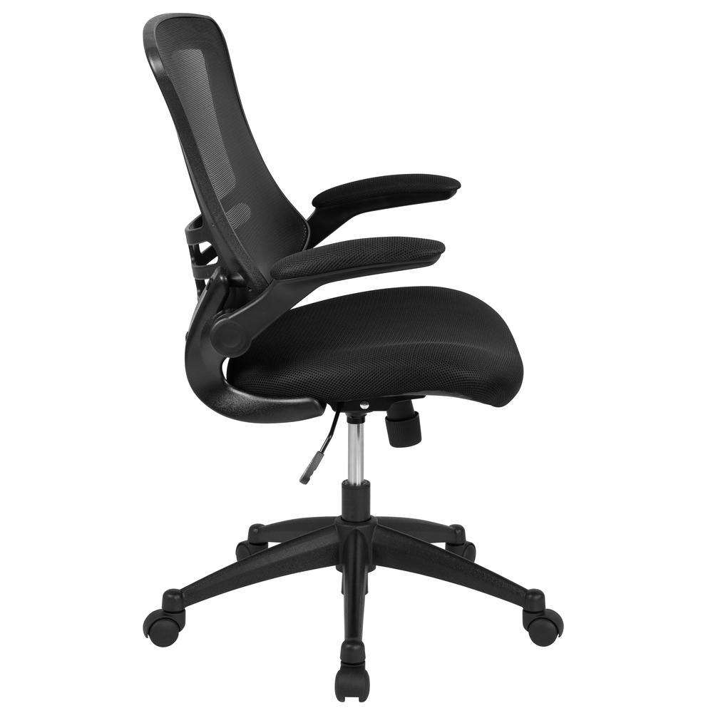 Mid-Back Black Mesh Swivel Ergonomic Task Office Chair with Flip-Up Arms, BIFMA Certified. Picture 3
