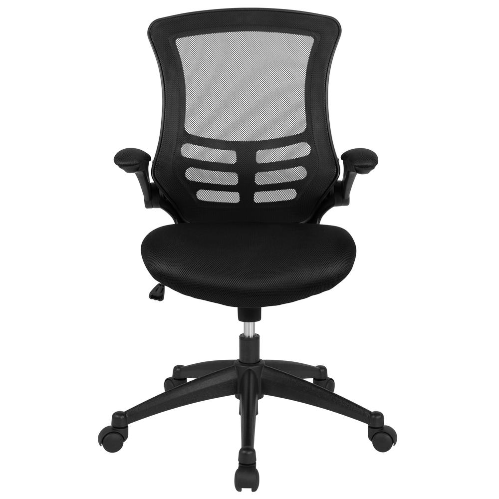 Mid-Back Black Mesh Swivel Ergonomic Task Office Chair with Flip-Up Arms, BIFMA Certified. Picture 5