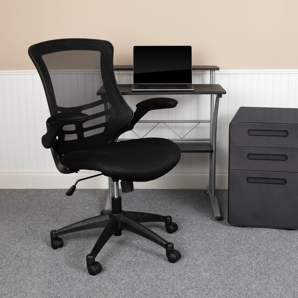 Mid-Back Black Mesh Swivel Ergonomic Task Office Chair with Flip-Up Arms, BIFMA Certified. Picture 11