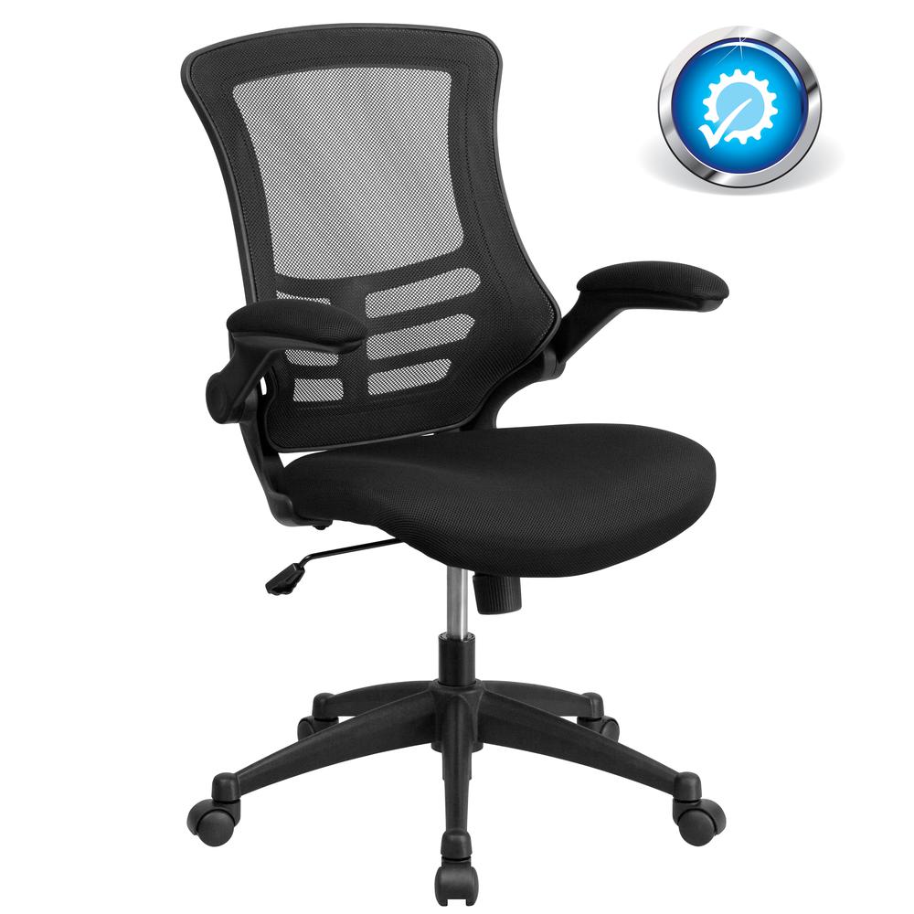 Mid-Back Black Mesh Swivel Ergonomic Task Office Chair with Flip-Up Arms, BIFMA Certified. Picture 13