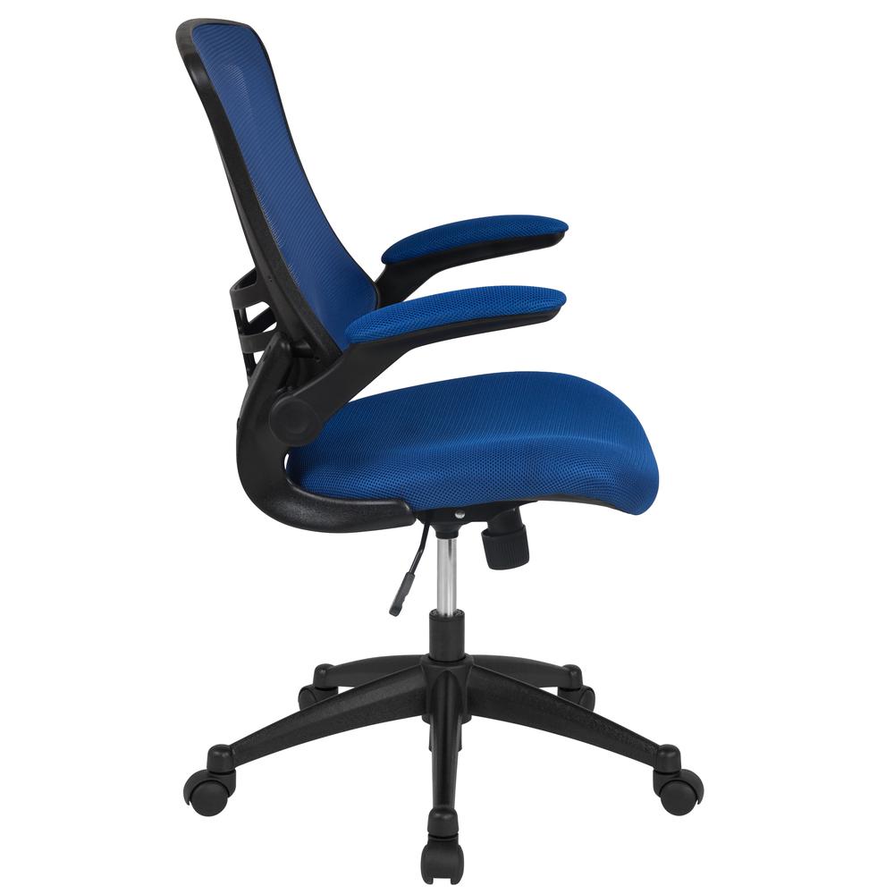 Mid-Back Blue Mesh Swivel Ergonomic Task Office Chair with Flip-Up Arms. Picture 3