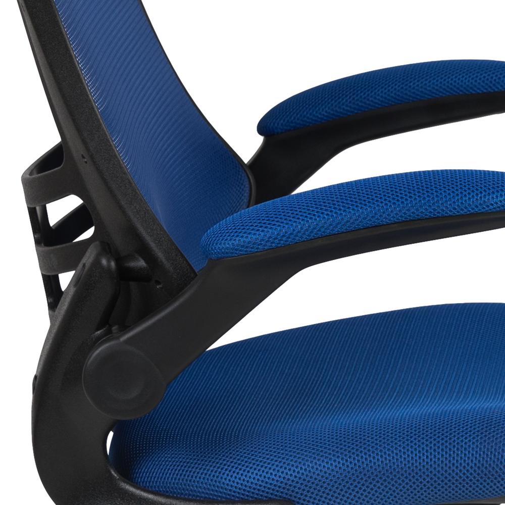 Mid-Back Blue Mesh Swivel Ergonomic Task Office Chair with Flip-Up Arms. Picture 7