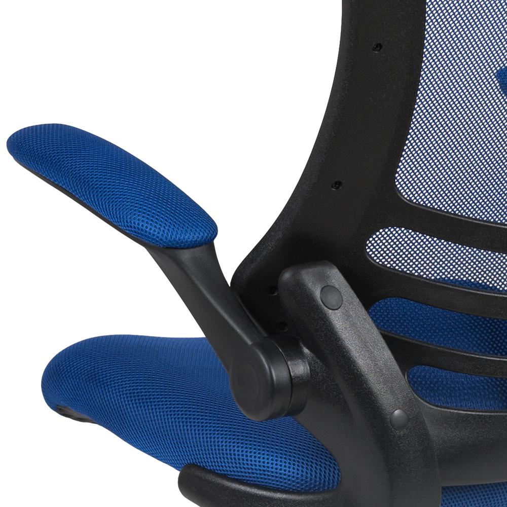 Mid-Back Blue Mesh Swivel Ergonomic Task Office Chair with Flip-Up Arms. Picture 8
