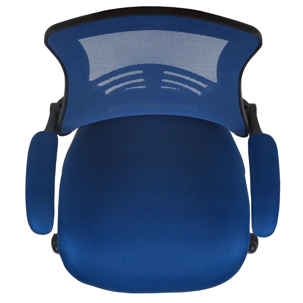Mid-Back Blue Mesh Swivel Ergonomic Task Office Chair with Flip-Up Arms. Picture 9