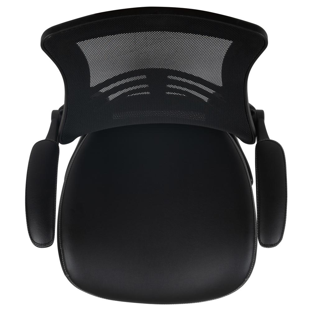 Mid-Back Black Mesh Ergonomic Drafting Chair with LeatherSoft Seat, Adjustable Foot Ring and Flip-Up Arms. Picture 9
