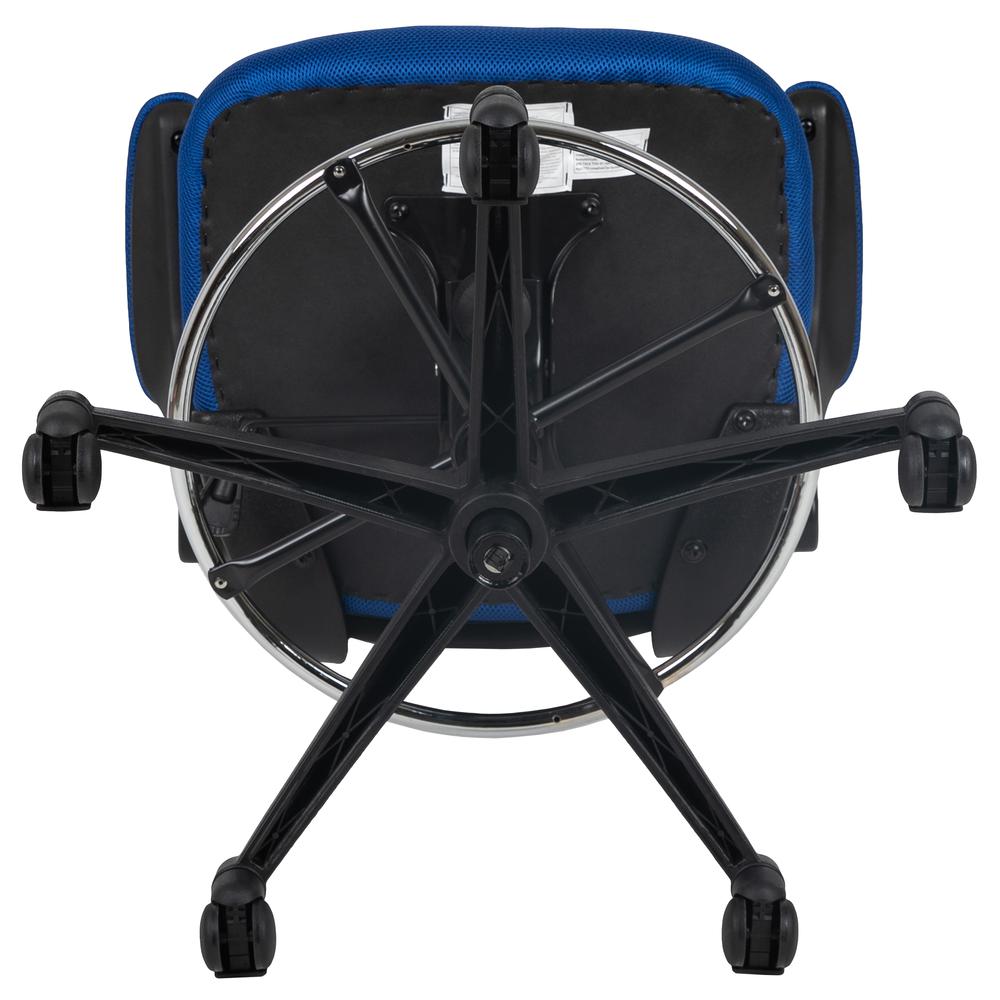 Mid Back Blue Mesh Ergonomic Drafting Chair with Adjustable Foot Ring and Flip-Up Arms. Picture 10