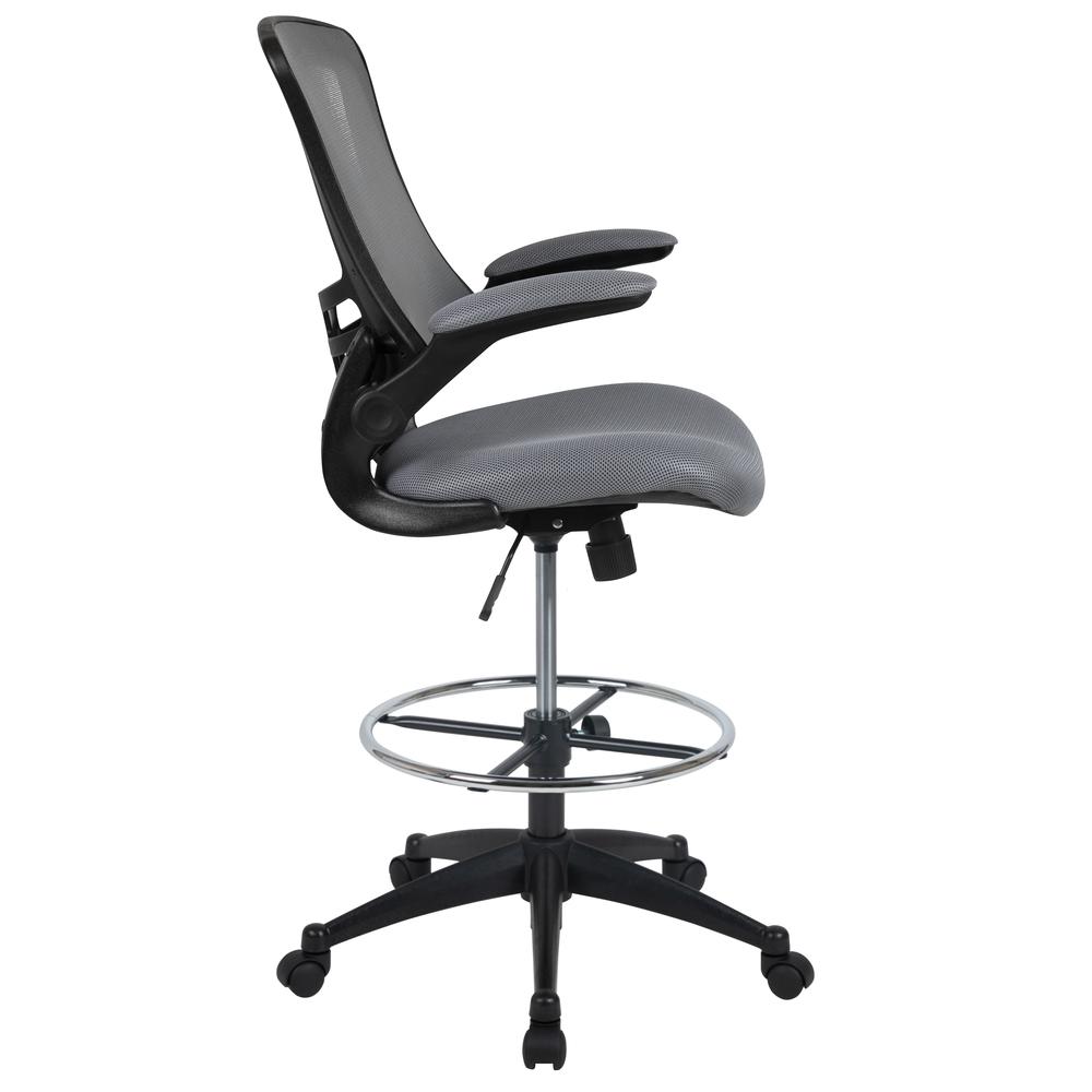Mid Back Dark Gray Mesh Ergonomic Drafting Chair with Adjustable Foot Ring and Flip-Up Arms. Picture 3