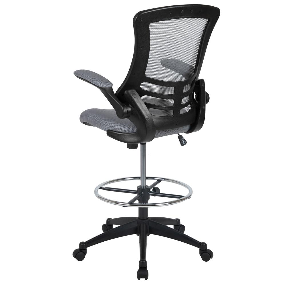 Mid-Back Dark Gray Mesh Ergonomic Drafting Chair with Adjustable Foot Ring and Flip-Up Arms. Picture 5