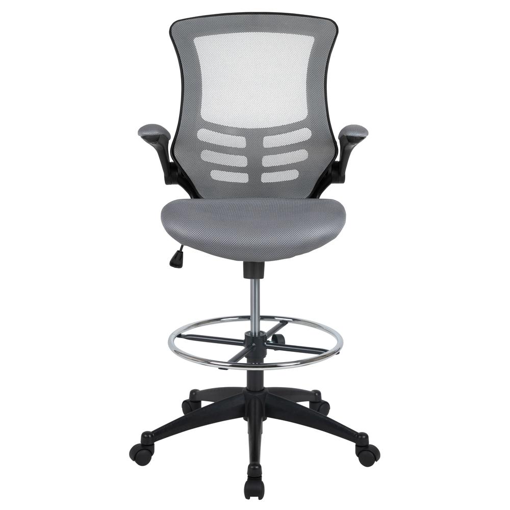 Mid Back Dark Gray Mesh Ergonomic Drafting Chair with Adjustable Foot Ring and Flip-Up Arms. Picture 5