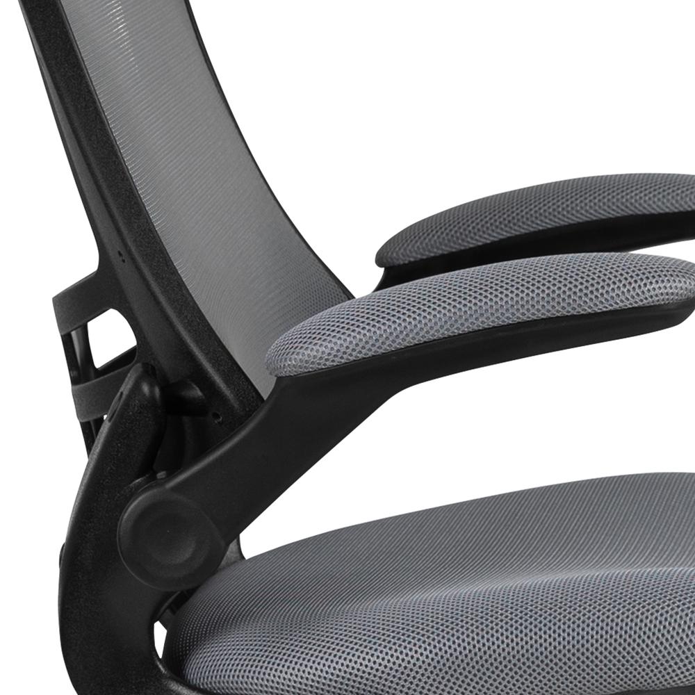 Mid Back Dark Gray Mesh Ergonomic Drafting Chair with Adjustable Foot Ring and Flip-Up Arms. Picture 7