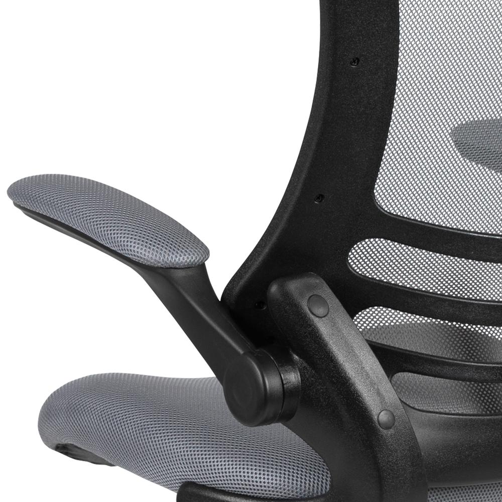 Mid Back Dark Gray Mesh Ergonomic Drafting Chair with Adjustable Foot Ring and Flip-Up Arms. Picture 8
