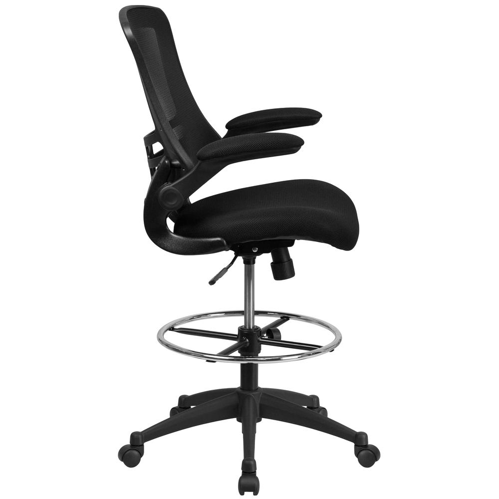 Mid Back Black Mesh Ergonomic Drafting Chair with Adjustable Foot Ring and Flip-Up Arms. Picture 3