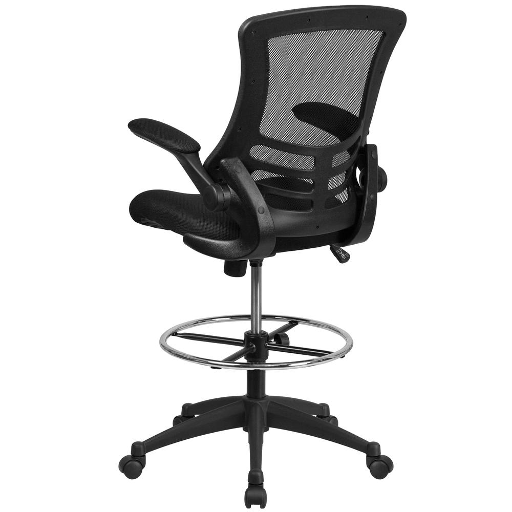 Mid Back Black Mesh Ergonomic Drafting Chair with Adjustable Foot Ring and Flip-Up Arms. Picture 4