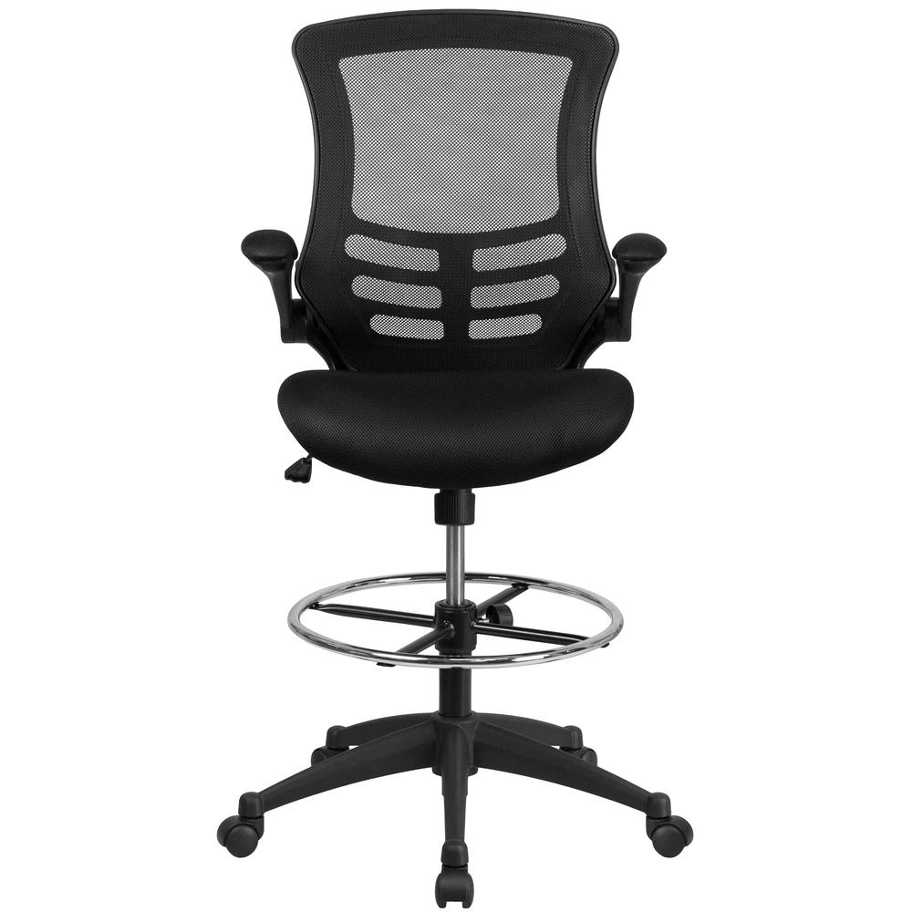 Mid Back Black Mesh Ergonomic Drafting Chair with Adjustable Foot Ring and Flip-Up Arms. Picture 5