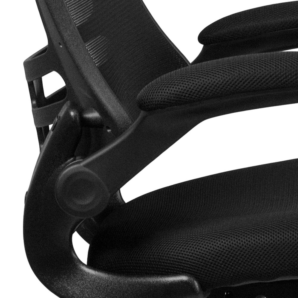 Mid Back Black Mesh Ergonomic Drafting Chair with Adjustable Foot Ring and Flip-Up Arms. Picture 7