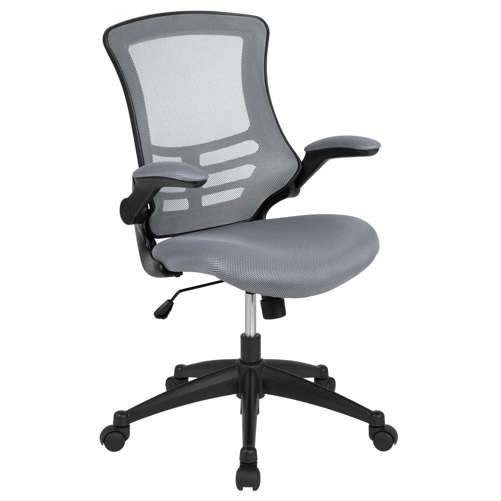 Mid-Back Dark Gray Mesh Swivel Ergonomic Task Office Chair with Flip-Up Arms. The main picture.