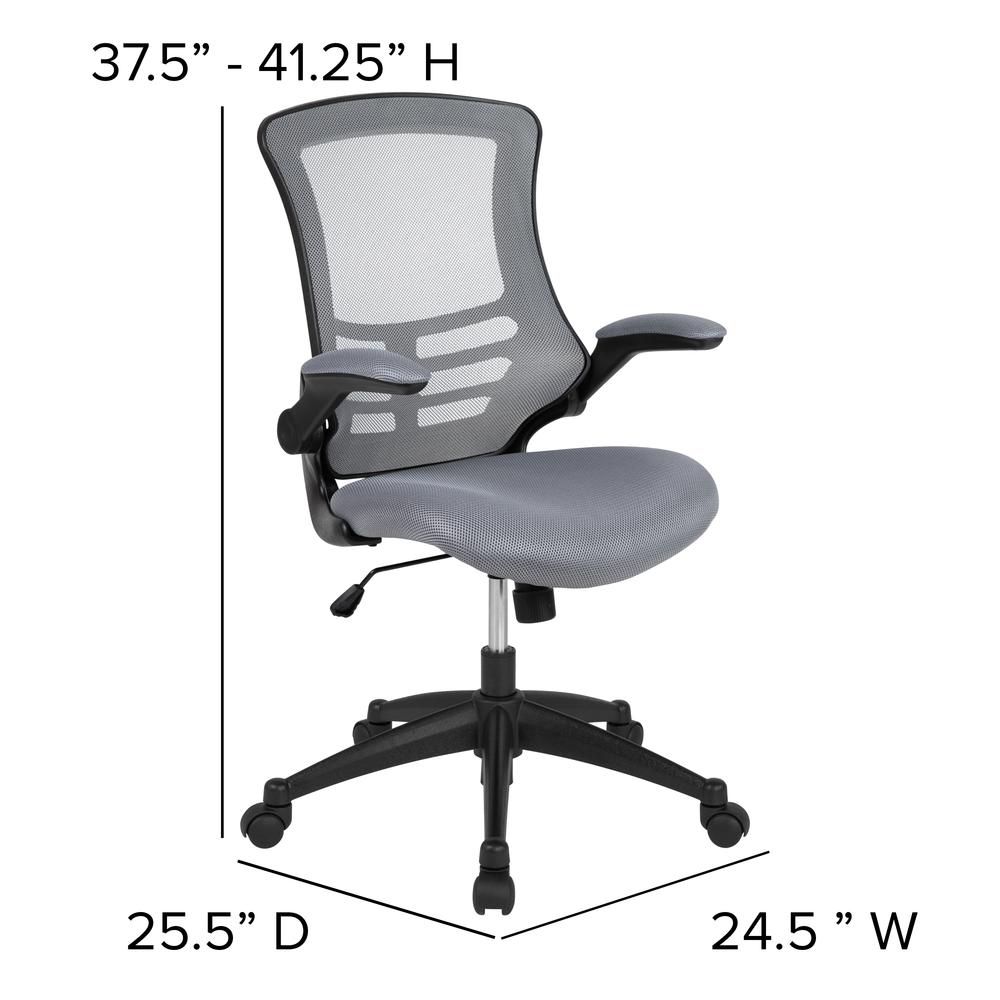 Mid-Back Dark Gray Mesh Swivel Ergonomic Task Office Chair with Flip-Up Arms. Picture 2