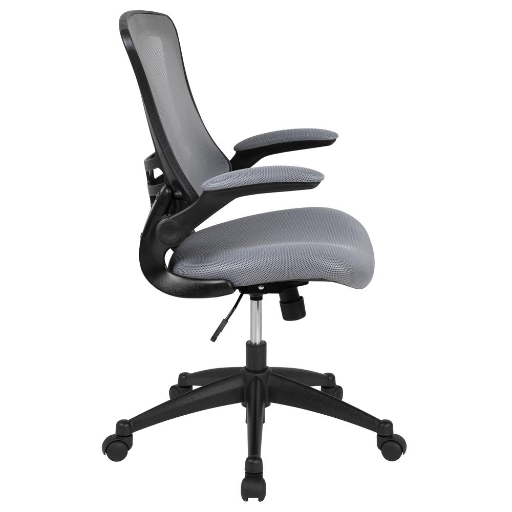 Mid-Back Dark Gray Mesh Swivel Ergonomic Task Office Chair with Flip-Up Arms. Picture 3