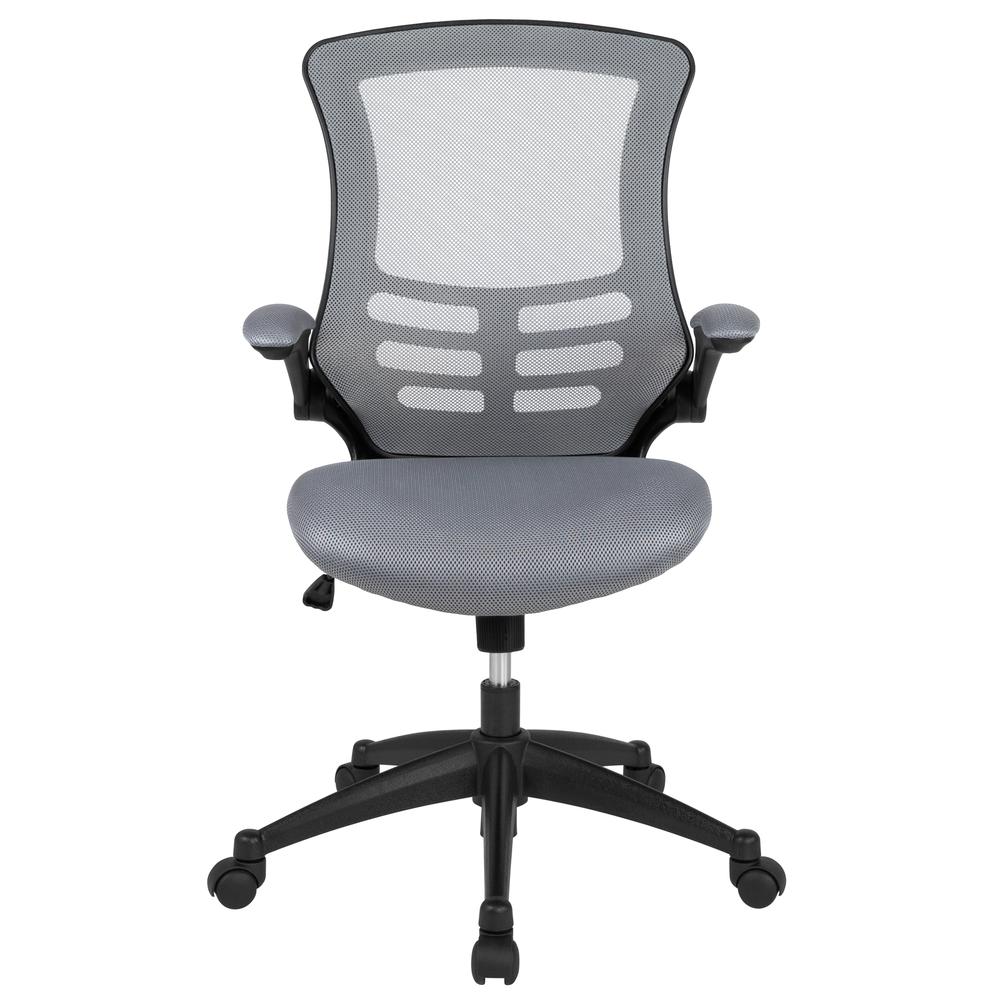 Mid-Back Dark Gray Mesh Swivel Ergonomic Task Office Chair with Flip-Up Arms. Picture 5