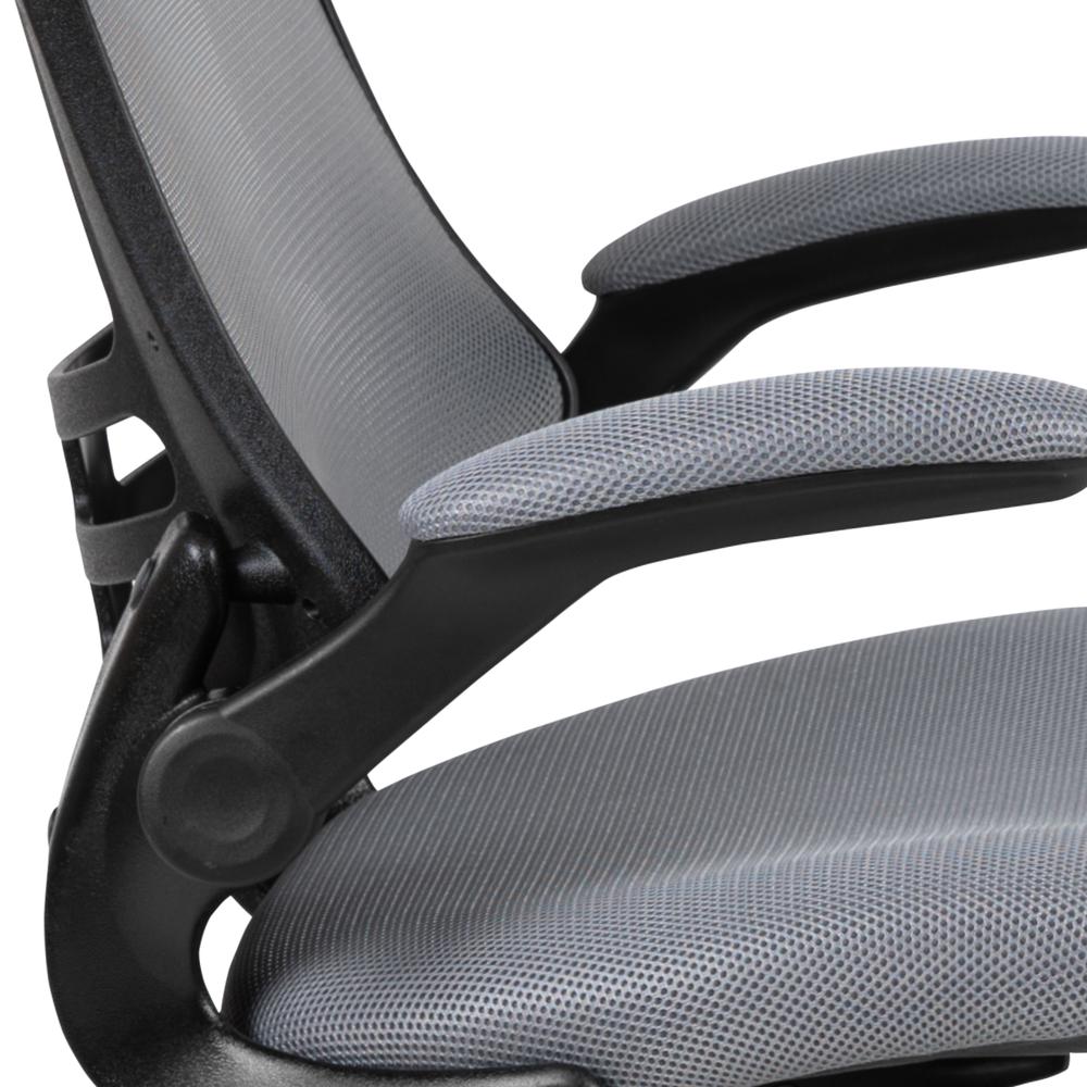 Mid-Back Dark Gray Mesh Swivel Ergonomic Task Office Chair with Flip-Up Arms. Picture 7