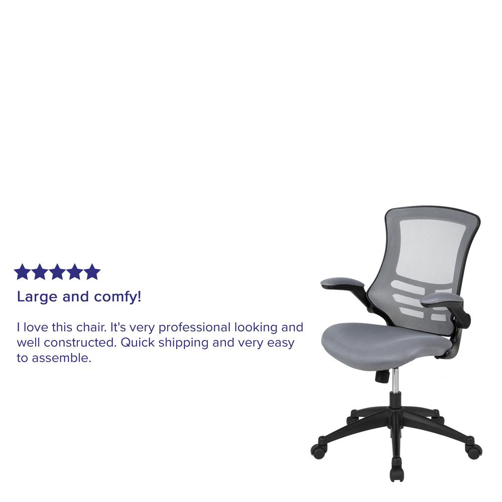 Mid-Back Dark Gray Mesh Swivel Ergonomic Task Office Chair with Flip-Up Arms. Picture 12