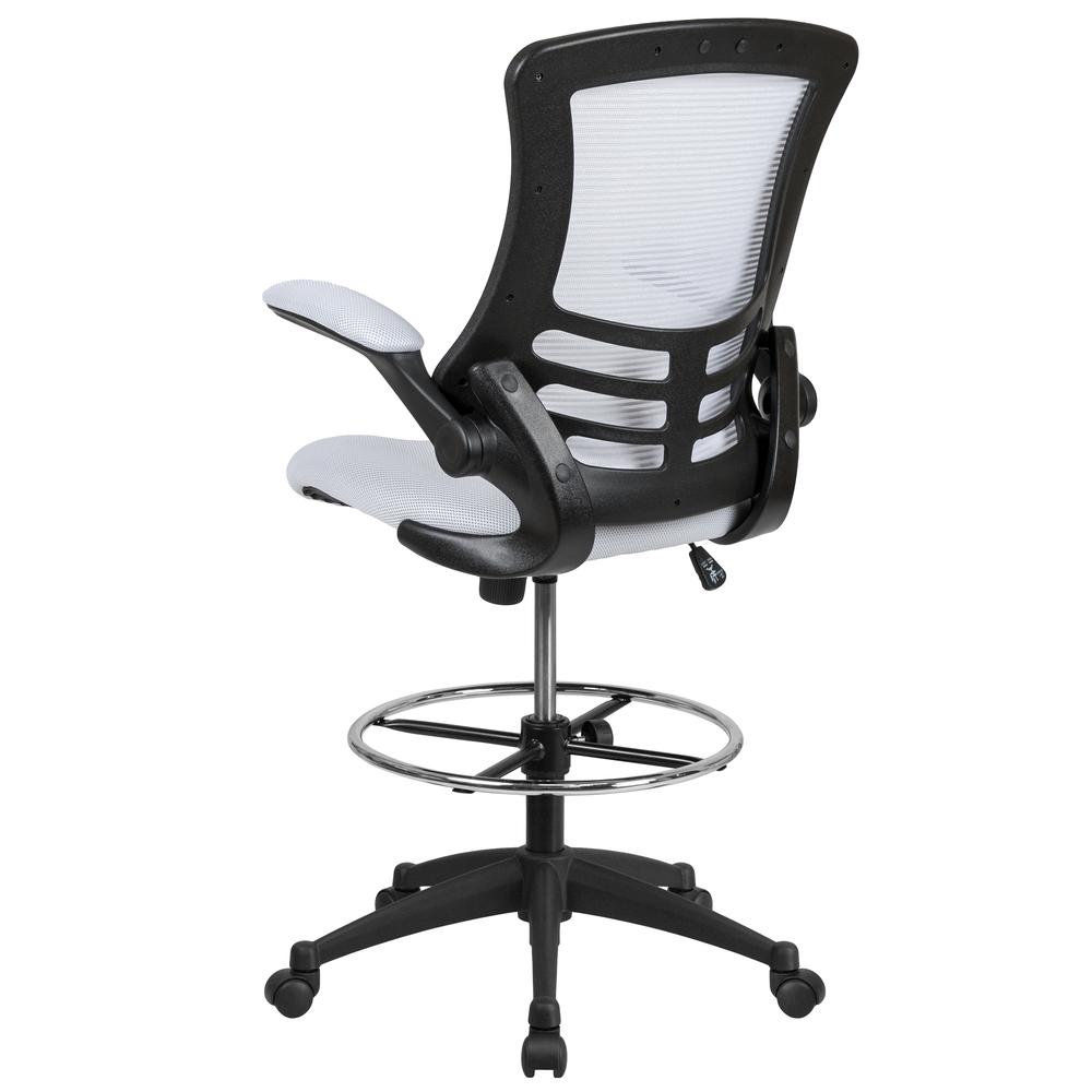 Mid-Back White Mesh Ergonomic Drafting Chair with Adjustable Foot Ring and Flip-Up Arms. Picture 5