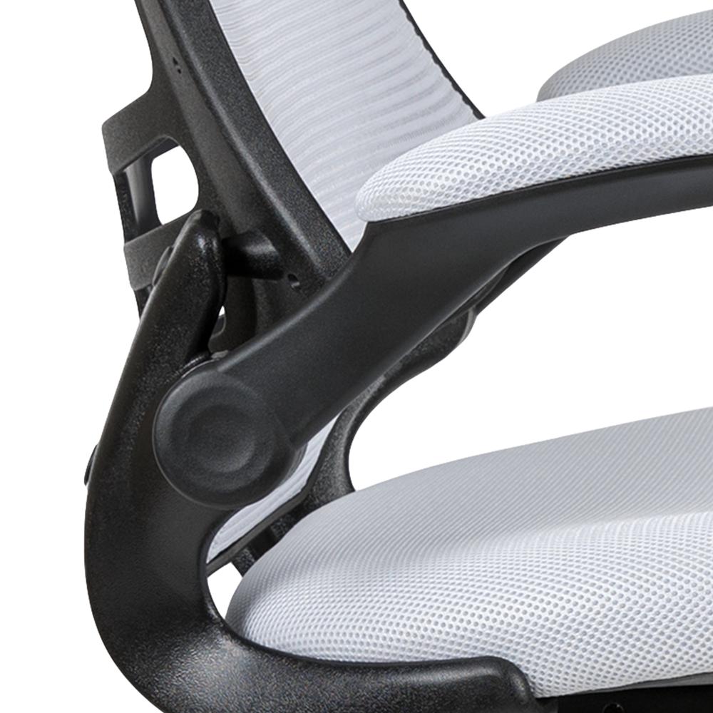 Mid Back White Mesh Ergonomic Drafting Chair with Adjustable Foot Ring and Flip-Up Arms. Picture 7