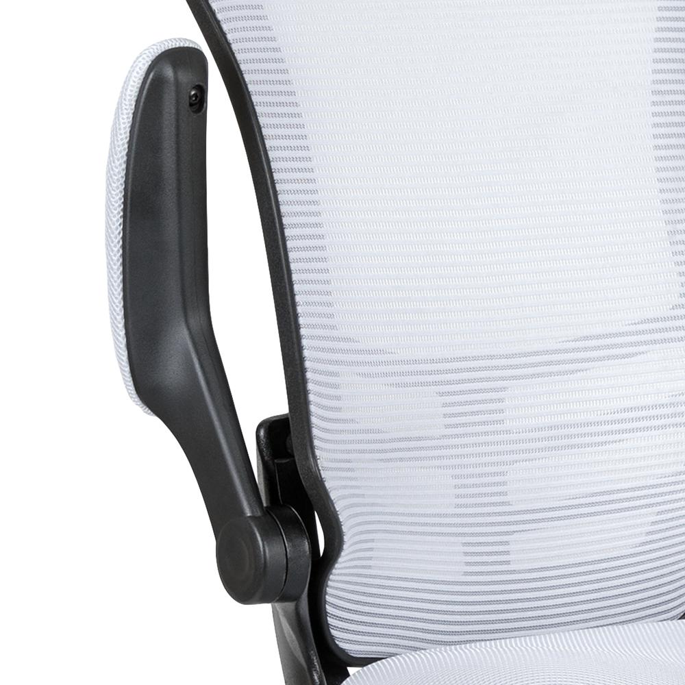 Mid Back White Mesh Ergonomic Drafting Chair with Adjustable Foot Ring and Flip-Up Arms. Picture 8
