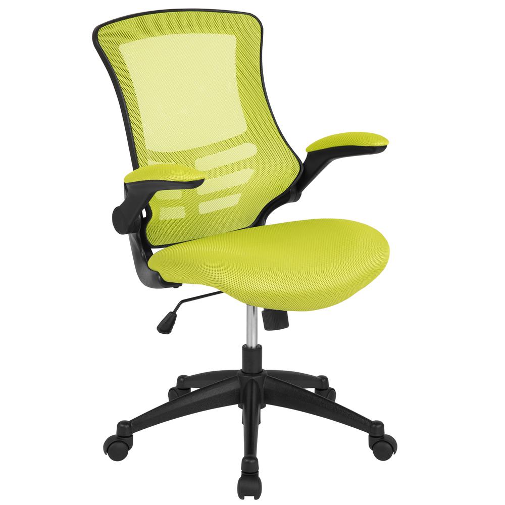 Mid-Back Green Mesh Swivel Ergonomic Task Office Chair with Flip-Up Arms. The main picture.