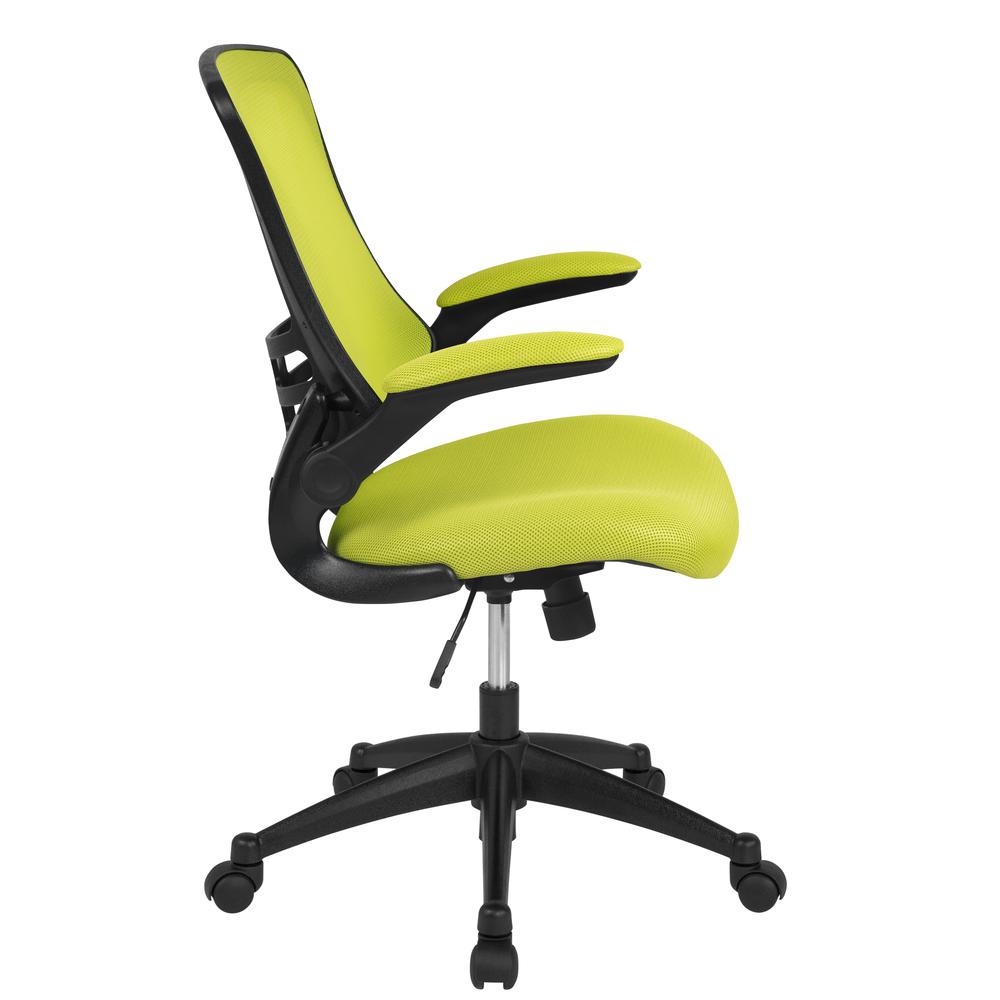 Mid-Back Green Mesh Swivel Ergonomic Task Office Chair with Flip-Up Arms. Picture 3