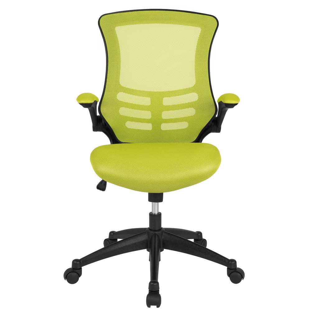 Mid-Back Green Mesh Swivel Ergonomic Task Office Chair with Flip-Up Arms. Picture 5