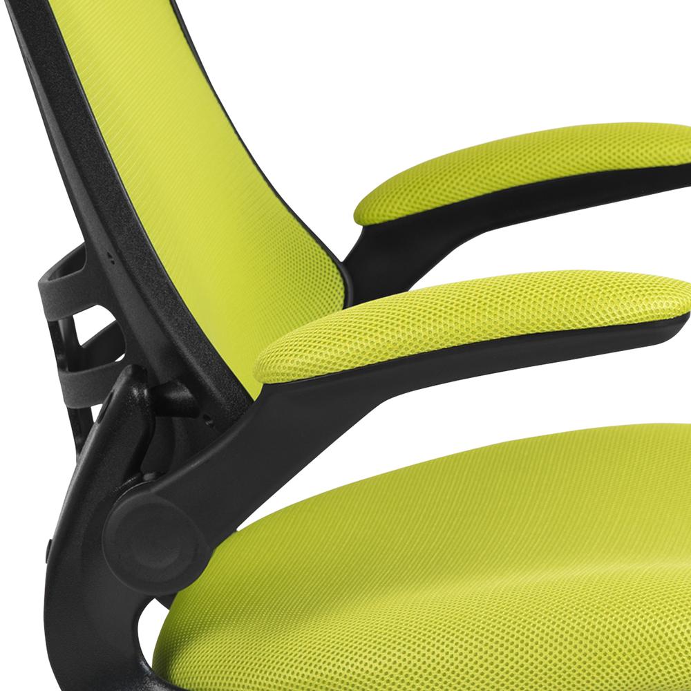 Mid-Back Green Mesh Swivel Ergonomic Task Office Chair with Flip-Up Arms. Picture 7