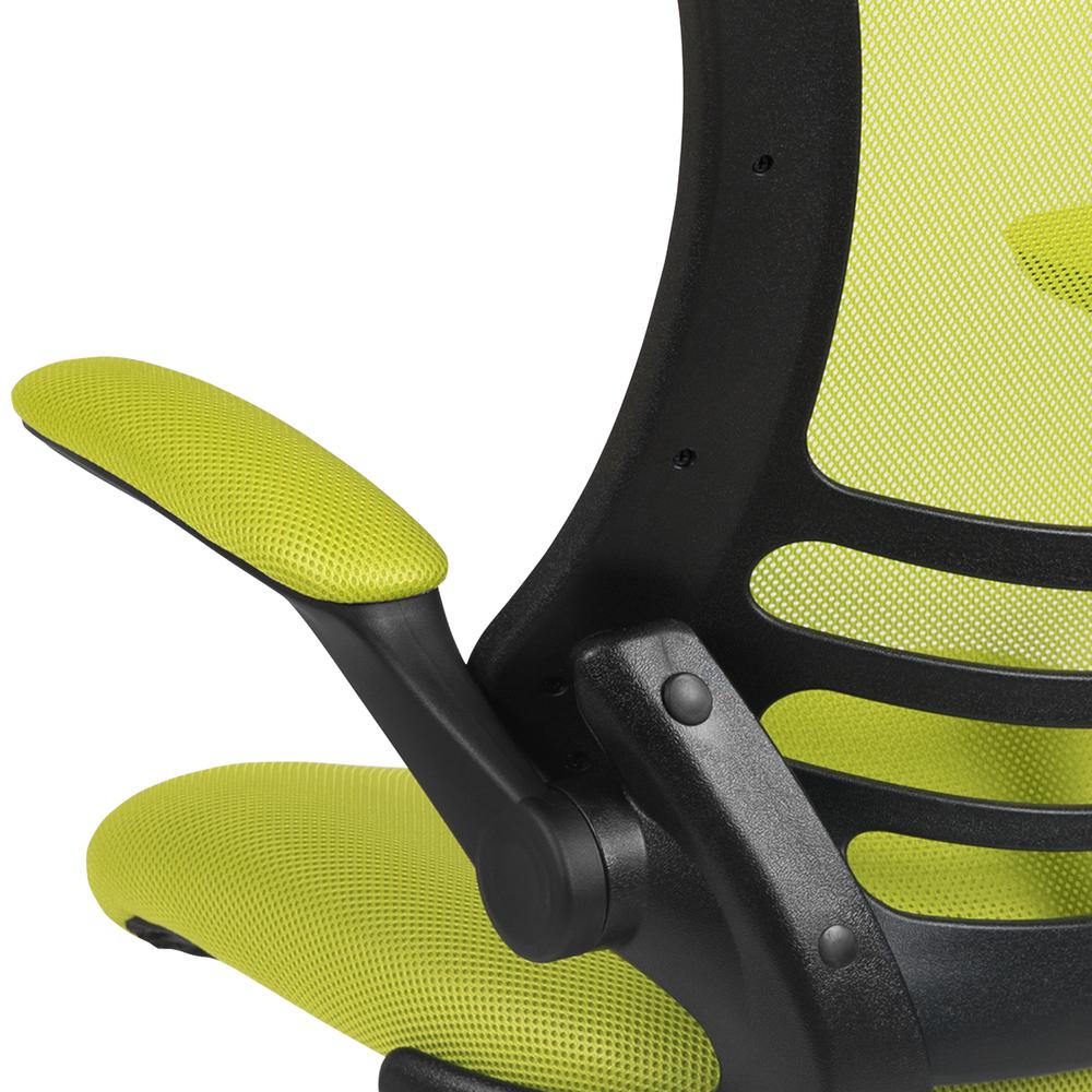 Mid-Back Green Mesh Swivel Ergonomic Task Office Chair with Flip-Up Arms. Picture 8