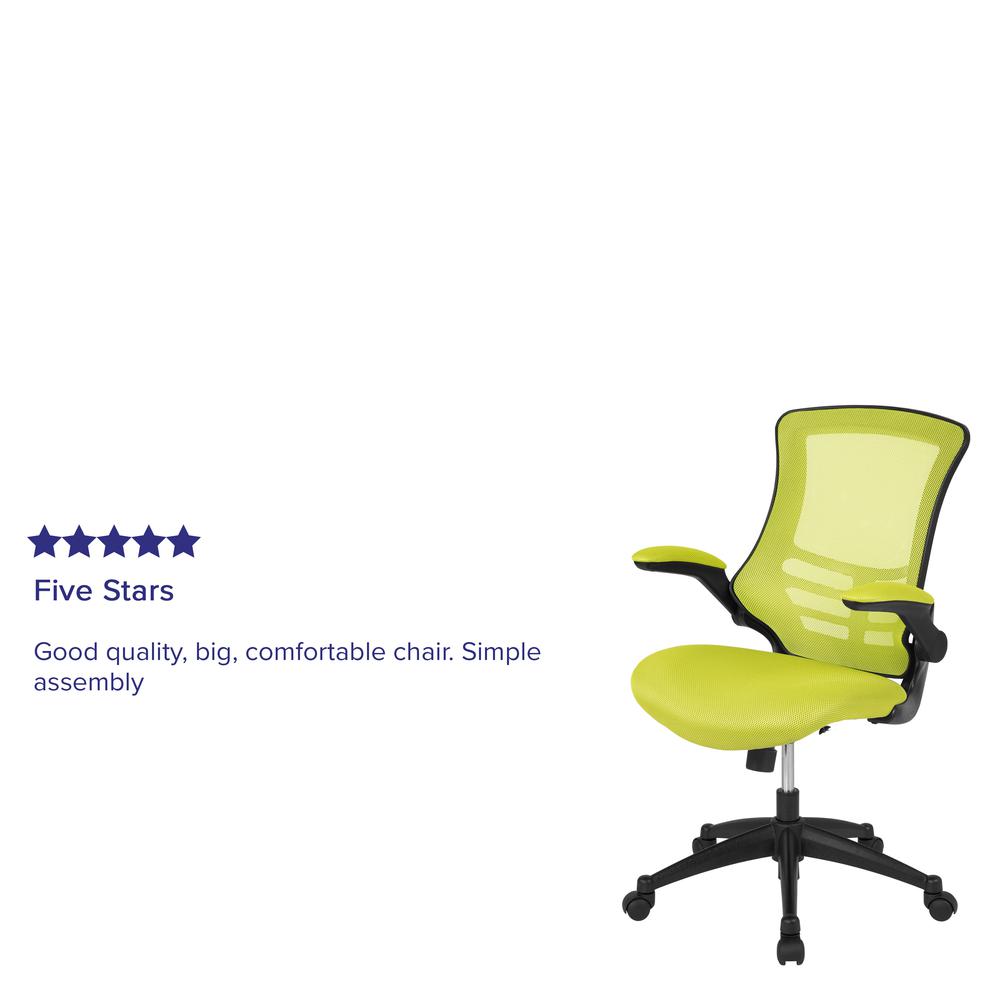 Mid-Back Green Mesh Swivel Ergonomic Task Office Chair with Flip-Up Arms. Picture 12