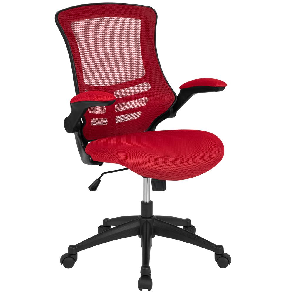 Mid-Back Red Mesh Swivel Ergonomic Task Office Chair with Flip-Up Arms. The main picture.