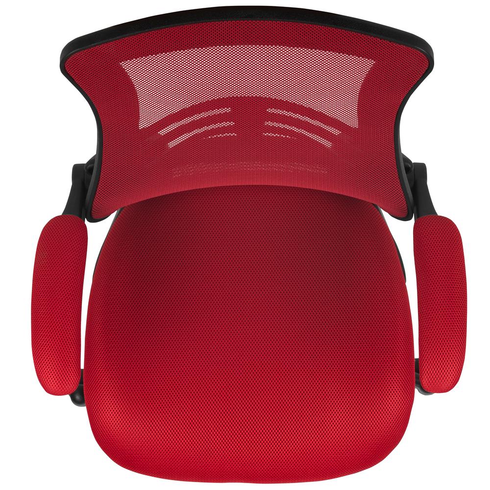 Mid-Back Red Mesh Swivel Ergonomic Task Office Chair with Flip-Up Arms. Picture 9