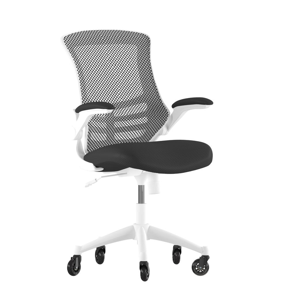 Mid-Back Black Mesh Swivel Task Office Chair with White Frame. Picture 2