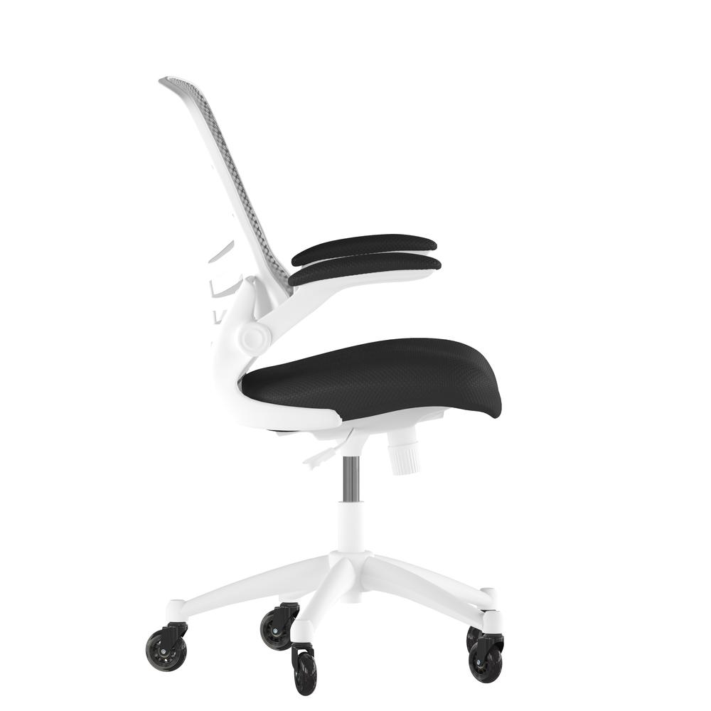 Mid-Back Black Mesh Swivel Task Office Chair with White Frame. Picture 8
