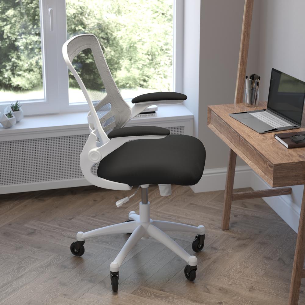 Mid-Back Black Mesh Swivel Task Office Chair with White Frame. Picture 6