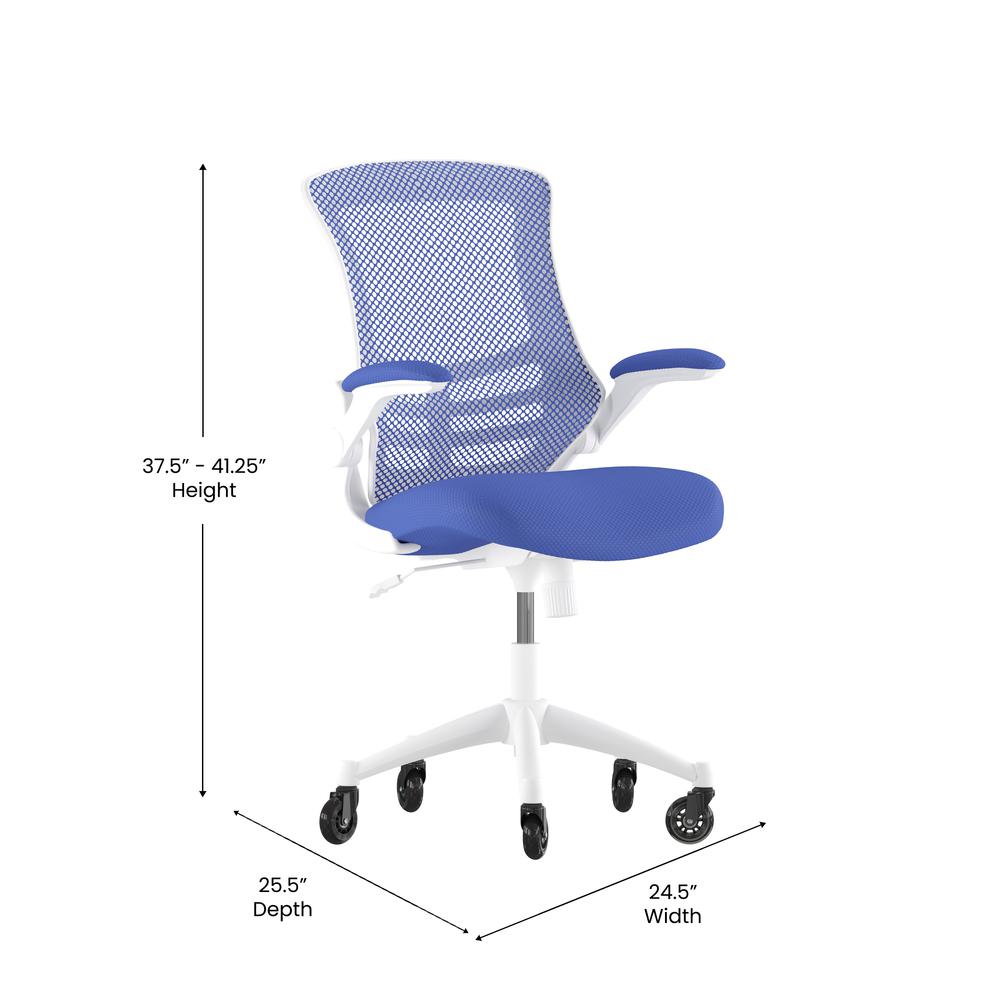 Mid-Back Blue Mesh Swivel Task Office Chair with White Frame. Picture 5