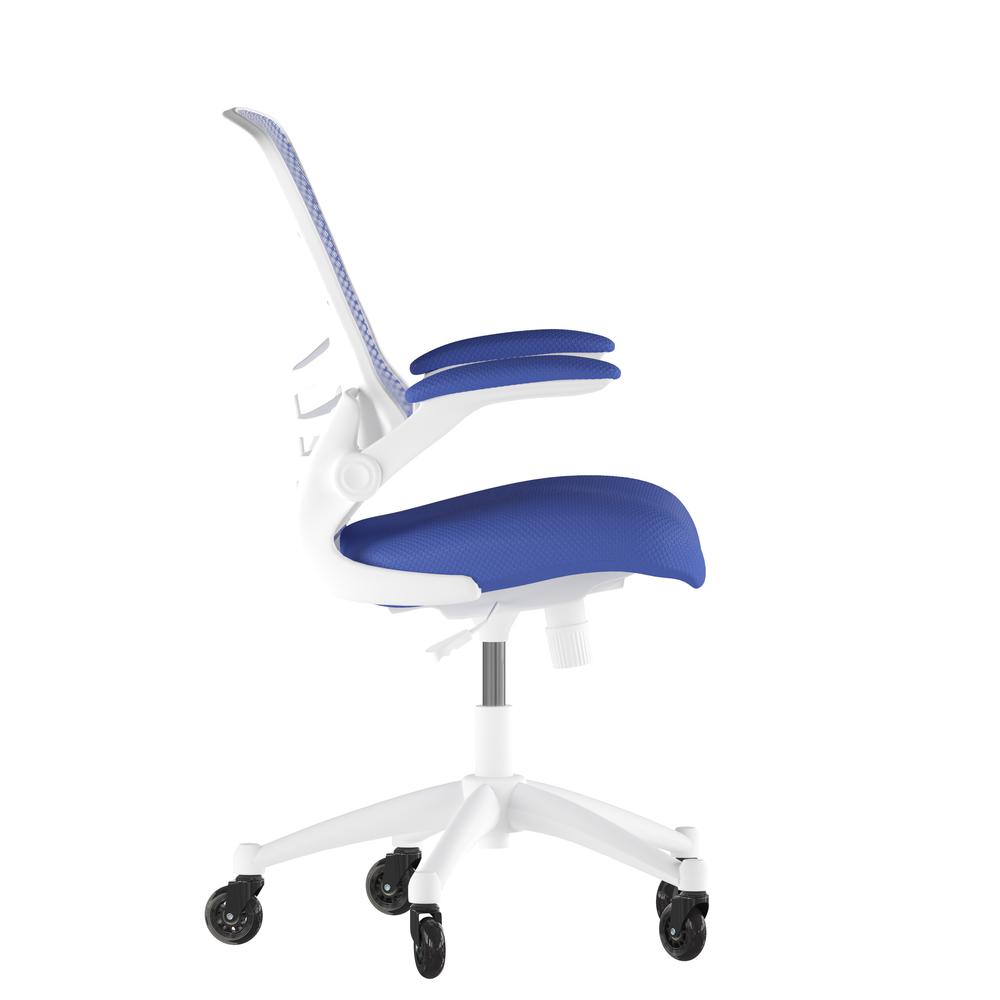 Mid-Back Blue Mesh Swivel Task Office Chair with White Frame. Picture 8