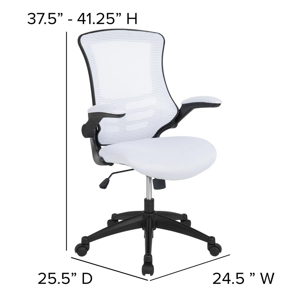 Mid-Back White Mesh Swivel Ergonomic Task Office Chair with Flip-Up Arms. Picture 4